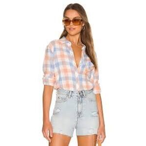 Rails Brady Shirt Blue Melon Plaid Button Front Textured Women Medium